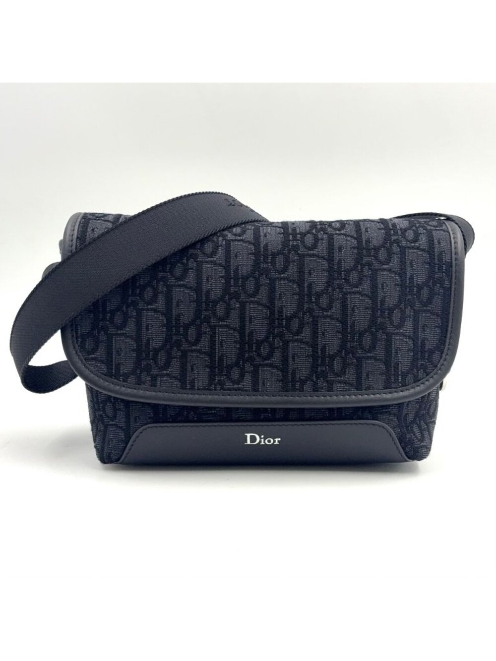 Dior Oblique Jacquard with Jett Flap Cotton Calfskin Black Shoulder Bag Silver